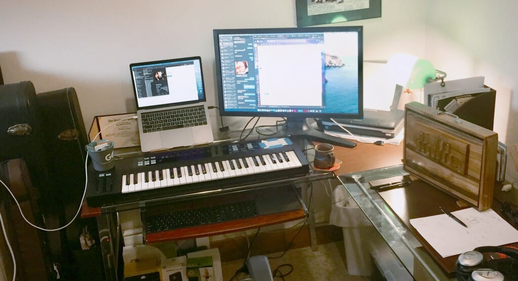 Teacher, John Zirkle's, at-home music classroom.